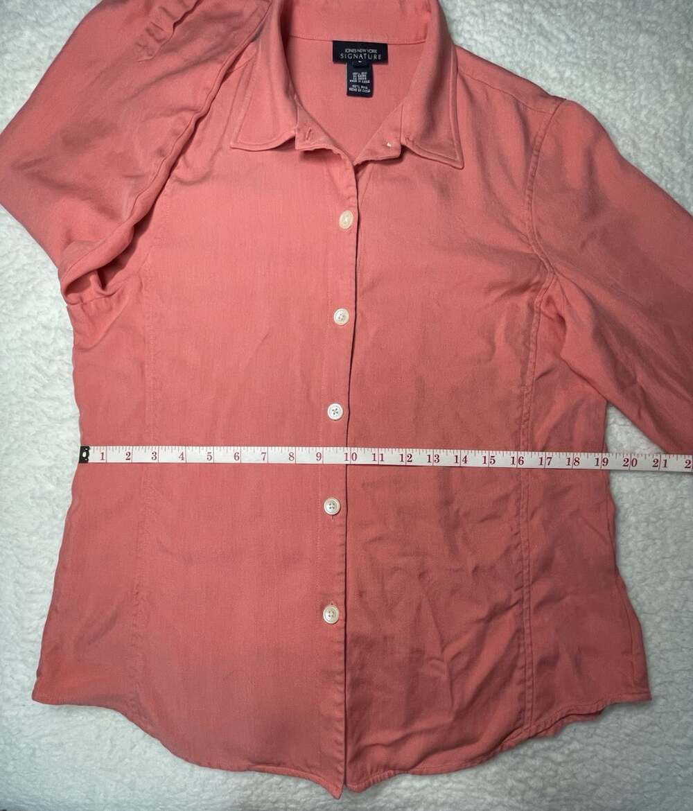 Jones NY Signature 100% Silk Womens L Long Sleeve Shirt Salmon Workwear Button - Picture 7 of 16